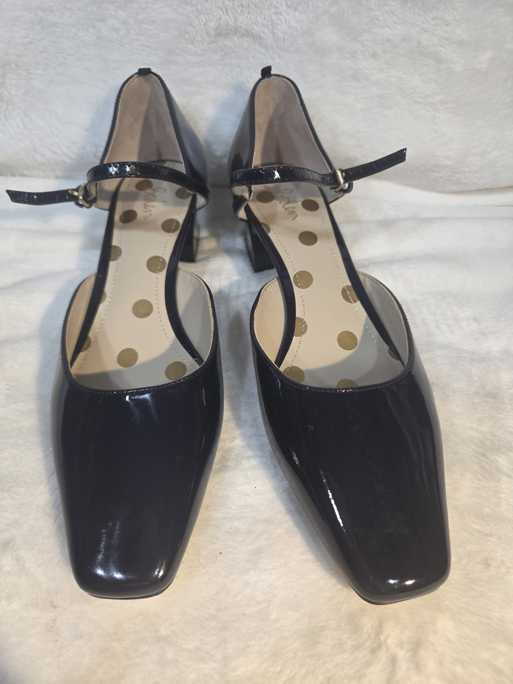 Boden Very Dark Navy Blue Patent Mary Jane Block Heels